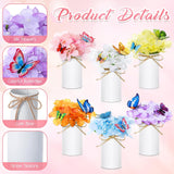 6 Sets Flower Table Centerpieces Artificial Hydrangea Flowers With Metal Pots And 3D Butterflies For Home Office Wedding Bridal Tea Party Table Decor(White Pot)
