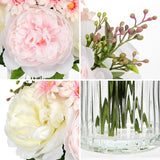 Artificial Flowers In Vase Pink Silk Peony & Daisy Faux Floral Arrangements For Table Centerpieces, Home Office Kitchen Bathroom Decor, Spring Fake Flower Arrangement