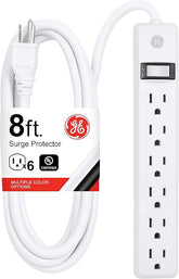 Power Strip 6 Outlets 8FT Extension Cord Flat Plug Wall Mount with On Off Switch ETL Listed White