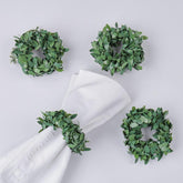 Laurel Wreath Napkin Rings Set Of 4, Farmhouse Leaf Napkin Ring For Christmas, Thanksgiving Day, Birthday, Handmade Serviette Buckle Tablescape Place Setting Spring Decor (Leaf Wreath)