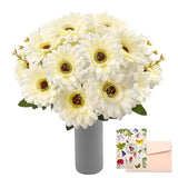 Artificial Gerbera Daisies Silk Flowers, 14 Heads White Daisy Artificial Flowers With Leaves, Fake Wild Flowers For Wedding, Party, Home Indoor Outdoor Decor