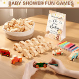 75 Pcs Baby Shower Wood Diy Car Set Includes 50 Unfinished Wooden Car Block To Paint 24 Makers 1 Game Sign For Decorate Gift Block Game 10 Style(Brown Bear)