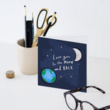 Old English Co. Love You To The Moon And Back Card - Universe Earth Fun Romantic Card For Other Half Men And Women | For Boyfriend, Girlfriend, Husband, Wife | Blank Inside & Envelope Included