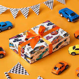 Racing Car Wrapping Paper Roll - Mini Roll - 17 Inch X 16.5 Feet - Happy Birthday Car Wrapping Paperfor Kids Boys Birthday, Baby Shower