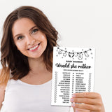 Baby Shower Game Cards - Would She Rather Set Of 30 Cards - Rustic Bridal Wedding Or Bachelorette Party Ideas