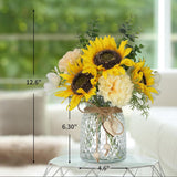 Fake Flowers In Vase,Artificial Sunflower Bouquets In Vase With A Flower Arrangement Holder,Table Centerpieces For Dining Room,Flower Centerpieces For Tables,Faux Flowers For Coffee Table Decor