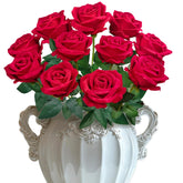 10 Pcs Velvet Fake Red Roses Artificial Red Flowers Bulk, Silk Faux Roses With Stems For Wedding Centerpieces Bridal Bouquets Home Decorations Valentine'S Day Floral Arrangements