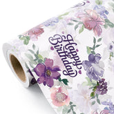 Birthday Wrapping Paper Roll - Mini Roll - 17 Inch X 16.5 Feet - Happy Birthday With Purple Flower Wrapping Paper For Girls Women, Baby Shower, Wedding