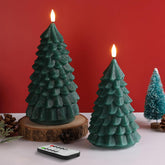 Green Christmas Tree Candles With Remote, Real Wax Flickering Flameless Led Candles Set Of 2