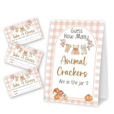 Pumpkin Guess How Many Animal Crackers - Thanksgiving Baby Shower Card Set (1 Sign With 50 Guess Cards), Fall Gender Reveal Party Favor Supplies -A20