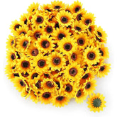 100 Pcs Yellow Mini Artificial Flower Heads Fake Sunflower Decorative Fabric Flowers Craft Floral Embellishments For Wreaths Wedding, Artificial Plants And Flowers, Artificial Flowers
