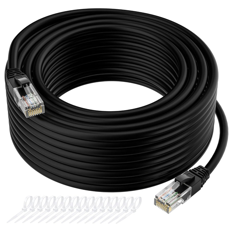 Cat5E Ethernet Cable 125 Ft, Long Cat 5E Internet Cable, Black Snagless Patch
