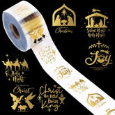 1000Pcs Clear Christmas Stickers Roll Gold Foil Nativity Scene Stickers Xmas Winter Holiday Round Adhesive Label Stickers Decal For Xmas Envelopes Invitations Cards Gifts Decor, 6 Designs