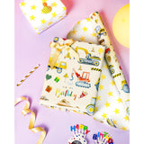 Construction Wrapping Paper Roll, Colorful Excavator,Tractor With Happy Birthday & Star Reversible Gift Wrap For Kids Birthday, Baby Boy Shower, Party, Celebration - Mini Roll(17 In X 32.8 Ft)