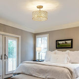 12 Inch Gold Crystal Ceiling Light Modern Semi Flush Mount 3 Light Chandelier Fixture