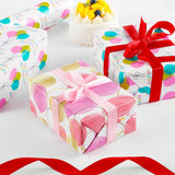Gift Birthday Wrapping Paper, 3 Mini Rolls, 17 Inch X 9.8 Feet, Balloons, Rainbow And Sky Elements Design For Birthday, Valentines, Mothers Day, Celebration, Holiday, Party, Baby Shower