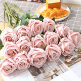 15Pcs Pink Roses Artificial Flowers Fake Roses Long Stem Velet Rose Silk Flowers For Home Wedding Decoration (Round Roses,Pale Pink)