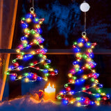 2Pcs Christmas Window Lights, Battery Powered Christmas Tree Lights Metal Framed Hanging Christmas Window Decorations Wi