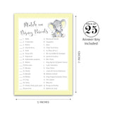 Gender Neutral Baby Shower Game — Cartoon Parent Match Game — Pack Of 25 — Yellow Elephant Baby Shower Game, Match Famous Cartoon Parents Fun Shower Activity, Star Kids Match Game Sku G521-Dpm