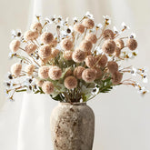 10Pcs Faux Kiku Flowers, Fake Pom Pom Mini Chrysanthemum Flowers+ White Mums Flower Faux Fall Floral For Autumn Wedding Kitchen Table Centerpiece Home Decor, Beige