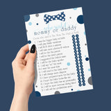 Blue Baby Shower Games For Boys - 25 Guess Who Mommy Or Daddy Game Cards - Fun Prize Guessing Activities For Guests - Navy And Grey Little Man Bowtie Theme