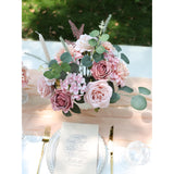 Artificial Flowers Combo Set Dusty Rose Silk Flower For Diy Wedding Fake Floral Arrangements Bouquets Centerpieces Party Baby Shower Cake Home Decorations (Purple Pink)