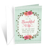 Wife Valentine'S Day Card, Made In America, Eco-Friendly, Thick Card Stock With Premium Envelope 5In X 7.75In, Packaged In Protective Mailer (Flower Wreath)