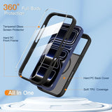 Crystal Clear Magnetic Phone Case with Stand Orange Accent for Apple iPhone 18 Pro Max and iPhone 17 Pro Max