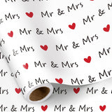 Wedding Wrapping Paper Roll For Couples, Mini Roll, Romantic Mr & Mrs Text With Red Hearts Design, Elegant Gift Wrap For Wedding, Anniversary Bridal Shower, 17 Inches X 16.4 Feet