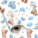 Baby Shower Wrapping Paper -Mini Roll- 17 Inch X 32.8Ft Watercolor Blue Brown Balloon Bear Clothesline Gift Wrap Paper For Baby Birthday Gender Reveal Diy Crafts
