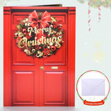 Pop Up Christmas Cards With Lights And Music, 3D Wreath Design, Handmade Musical Popup Greeting Card For Holidays Includes Envelop, Playing 'We Wish You A Merry Christmas'