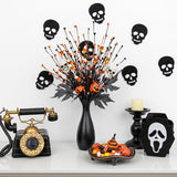 10 Pack Halloween Decorative Branches – 2 Skull Head & 2 Jack-O'-Lantern Stems With Black Maple Leaves, 6 Berry Stems With Halloween Candy – 17 Inch Spooky Centerpieces For Party Decor