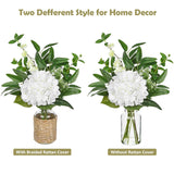 Fake Flowers In Vase With Faux Water, Hydrangea Artificial Flowers In Vase With Eucalyptus, Fake Flower Arrangements For Living Room, Bathroom, Dining Table Home Decor Wedding Centerpieces, White