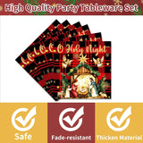 96Pcs Happy Birthday Jesus Decorations Disposable Tableware Set - O Holy Night Jesus Paper Plates Napkins Forks Christmas Jesus Birthday Party Supplies Serve 24 Guests