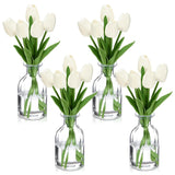 4 Sets Artificial Tulips With Clear Vase 20Pcs 14 Inches White Faux Tulips 4 Glass Vase Real Touch Tulip Fake Flowers For Spring Home Kitchen Wedding Centerpiece Decoration