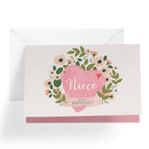 Valentines Day Card For Niece | Big Pink Heart And Flowers | Your Card Helps Animals In Need |5”X7.5” | Single Card + Envelope | Women Owned Small Business Made In Usa