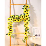 3Pack Artificial Sunflower Garland 7.5Ft Silk Fake Sunflowers Hanging Artificial Flower Vine With Green Leaves For Baby Shower Wedding Party Garden Wall Table Home Decor