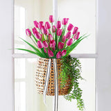6 Bundles Tulips Artificial Flowers,30 Heads Outdoor Artificial Tulip Faux Plastic Greenery Shrubs Plants Uv Resistant For Easter Home Outside Garden Porch Window Decor (Purple)