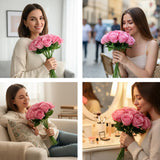 Pink Artificial Roses, Bunch Of 18 Fake Pink Roses With Stems, (12") 30Cm Silk Flowers Bouquet For Outdoor & Indoor Events Wedding Party Home Decoration & Gifts-Diy & Crafts