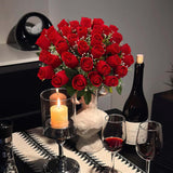 36 Blooms Velvet Artificial Roses, 2 Bouquets Red Roses Faux Silk Flowers For Wedding Decor, Bridal Bouquet Home Decoration Table Centerpieces Romantic Gifts