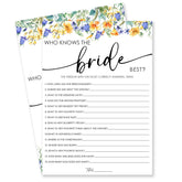 Floral Bridal Shower Game Kit - Who Knows The Bride Best - 50 Pcs Colorful Flowers Game Cards - Funny Wedding Party Games For Bride & Groom - Activities For Bachelorette Party - B01