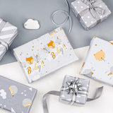 Reversible Baby Shower Wrapping Paper Roll - Mini Roll - 3 Rolls - 17 Inch X 120 Inch Per Roll - Cute Hedgehog, Animals & Baby Lettering Design For Neutral Baby Shower
