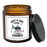 Just A Girl Who Loves Sharks Scented Candle, Shark Gifts For Lovers, Soy Candle For Home Decor, 8Oz Holder