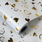 White Wrapping Paper - 17 Inch X 33 Feet - Golden Heart Gift Wrapping Paper Roll For Wedding, Bridal Shower, Bachelorette Party, Anniversaries, Birthday, Mothers Day, Valentines