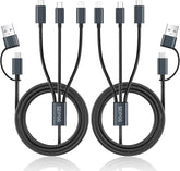 2 Pack 5 in 1 Multi Charging Cable 4FT Nylon Braided USB A USB C Universal Fast Charger Cord for iPhone Samsung Android
