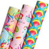 Unicorn Birthday Wrapping Paper 3 Rolls Colorful Rainbow Gift Wrapping Paper For Girls Kids Baby Shower - Mini Roll 17 Inch X 120 Inch(10Feet) Per Roll