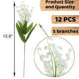 12 Pcs Artificial Lily Of The Valley Faux White Bell Flowers Wind Chime Orchid Wedding Bouquet, May Flower For Home Garden Wedding Party (12)