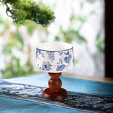 Plthuoe Blue And White Ceramics Scented Candles Goblet Wooden Ceramic Jar Candle Chinoiserie Wood Wick Candles Natural Soy Candle 30 Hours Long Lasting For Gift Home Decor Women Christmas(5 Oz)