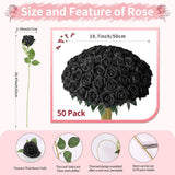 50 Pcs Black Roses Artificial Flowers, Fake Roses Bouquet, Artificial Black Rose With Stems For Diy Wedding Flowers Decoration, Valentines Day Mothers Day, Bridal Bouquet Rose