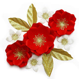 Christmas Paper Flower Set Of 11 – Red & Gold Shiny Cardstock 3D Flowers With Hook & Sticker – Dual Hanging Styles – Elegant Wall & Door Decor – Perfect For Holiday, Party & Home Decoration
